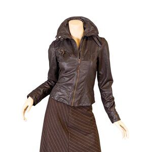 AllSaints ALL SAINTS Belvedere Bitter Brown Leather Gillet Jacket * Size 8